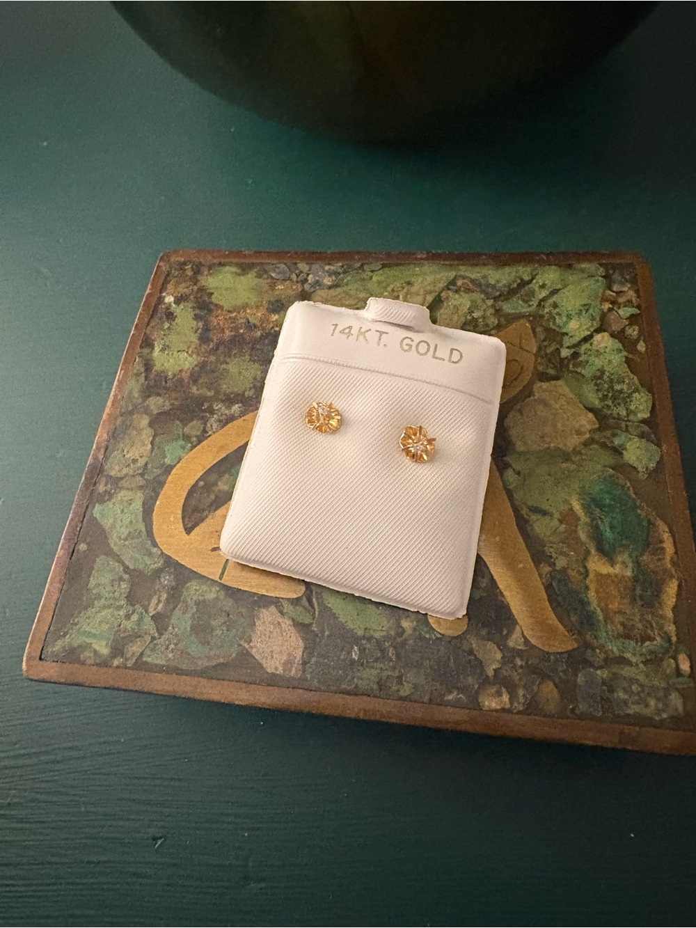 14KT Gold Flower Diamond Stud Earrings - Yellow Gold